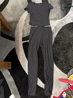 lululemon athletica Black Ribbed High-Waist Leggings with Matching Tee